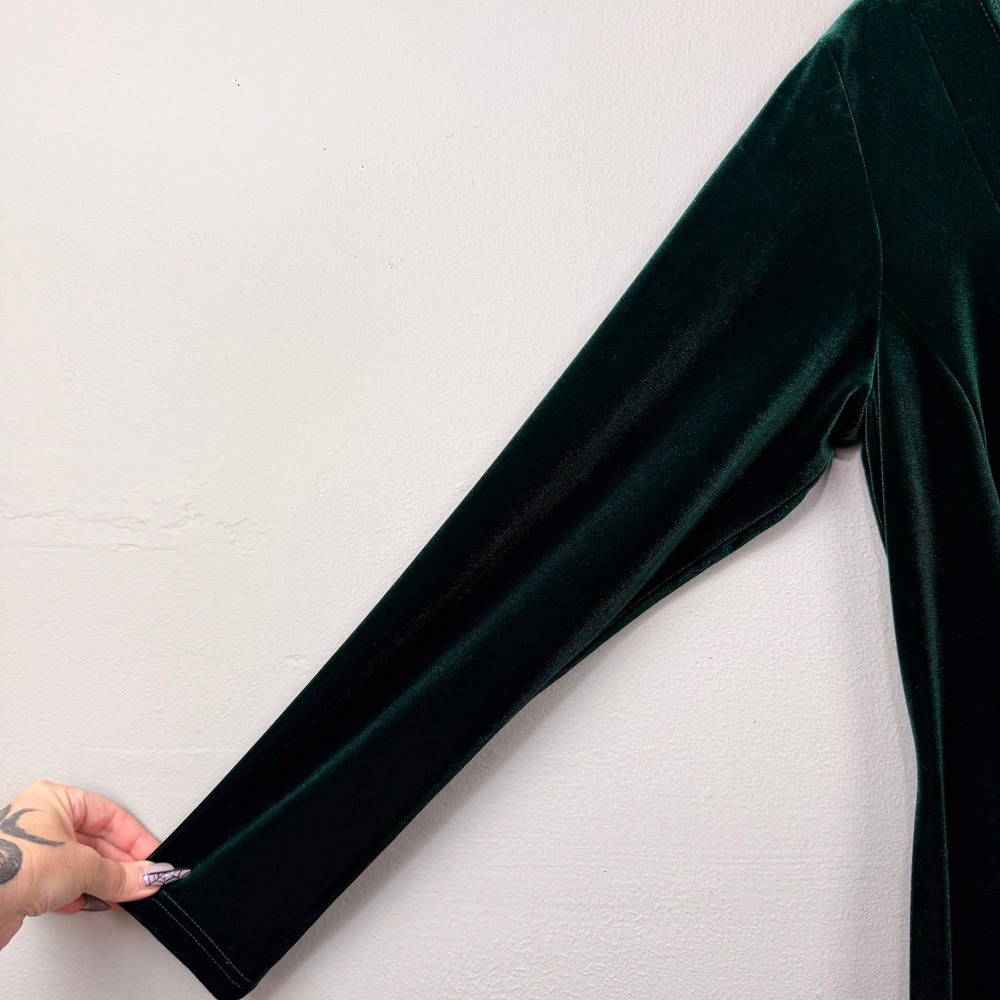 Vintage 90s‎ Coldwater Creek Velvet Maxi Dress Size M Dark Green Modest Long - Picture 5 of 9